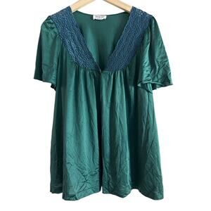 Vanity Fair Vintage 70's Lingerie Lace Sleep Shirt Emerald Green Womens Medium